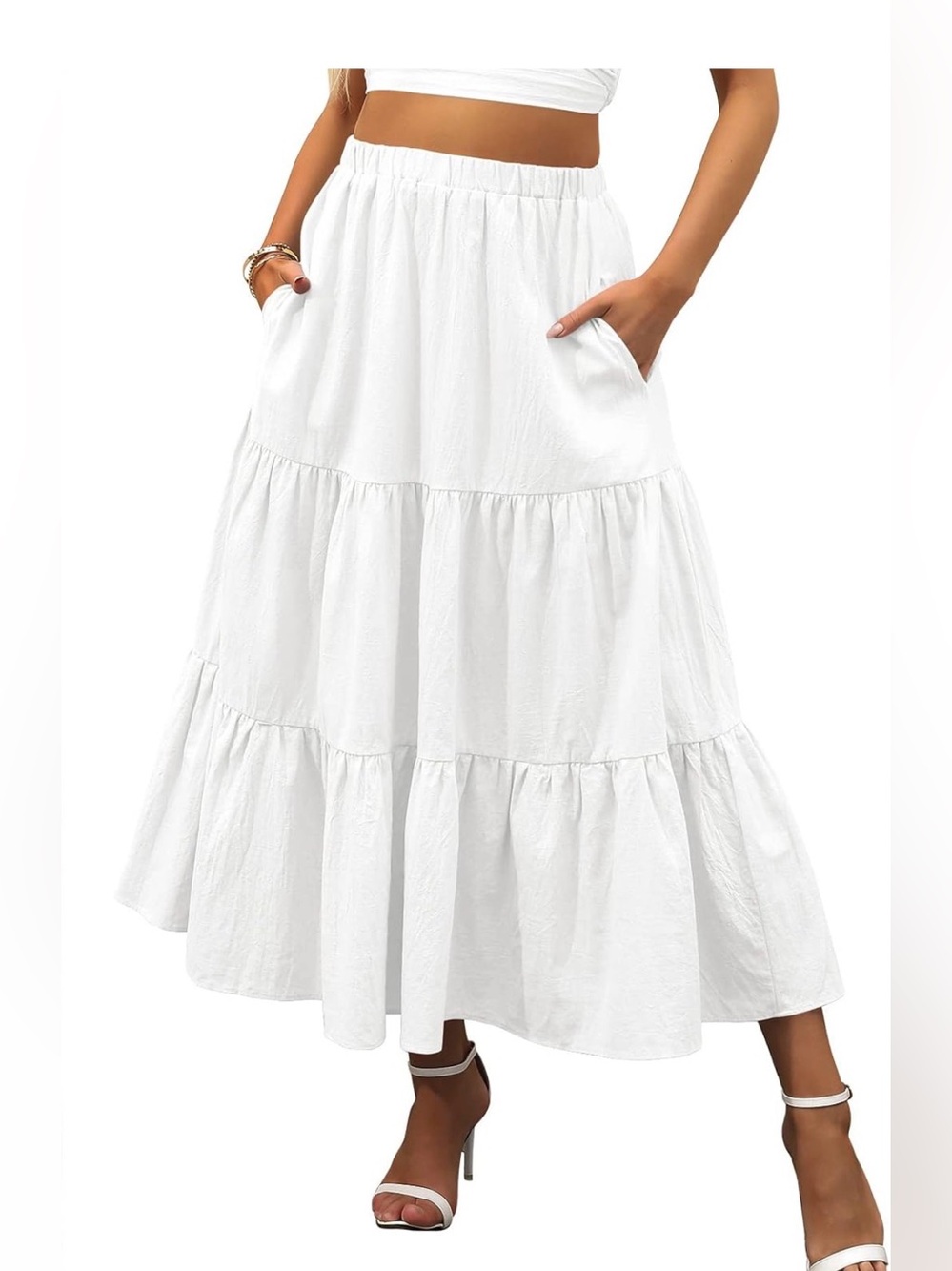 White Flowy Maxi Skirt with pockets. Size Medium.